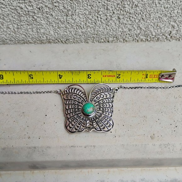 Handmade Southwest Sterling Silver Butterfly Pendant Necklace w/Turquoise - Picture 7 of 10